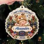 Custom First Christmas Acrylic Ornament - Personalized America 250th Anniversary Christmas Gifts For New Moms, New Dads, Grandparent - Our Newest Little Patriot