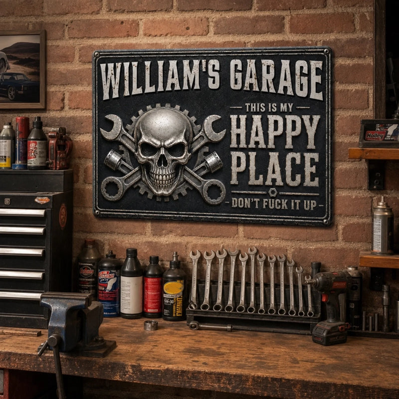 Custom Home Decor Metal Sign - Personalized Birthday Gifts For Husband, Son, Grandson, Brother, Grandpa, Dad, Yourself, Mechanic - Work Hard Ride Harder