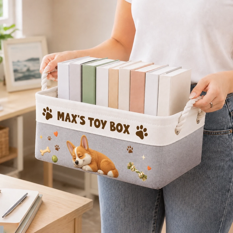 Custom Storage Basket - Personalized Birthday Gifts For Dog Cat Lovers, Dog Dad And Mom, Cat Owners - Love At First Paw