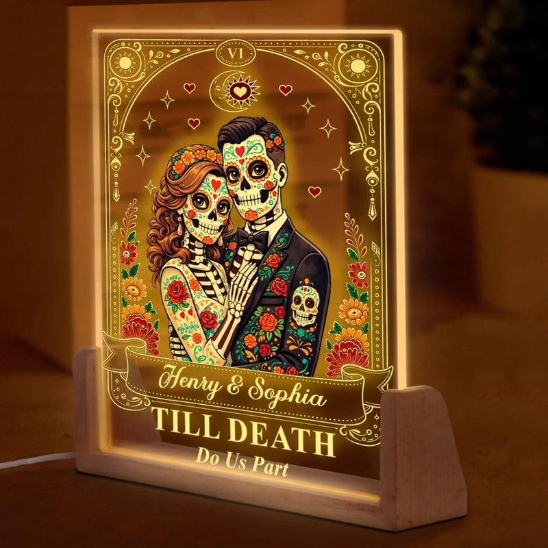 Custom Photo Day Of The Dead Shaped 3D LED Walnut Night Light - Personalized Anniversary Wedding Gifts For Husband And Wife, Him And Her - Eternal Love, Timeless Glow