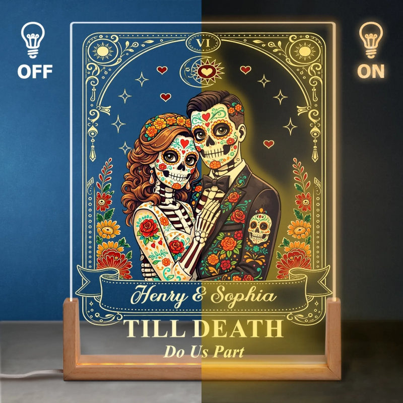 Custom Photo Day Of The Dead Shaped 3D LED Walnut Night Light - Personalized Anniversary Wedding Gifts For Husband And Wife, Him And Her - Eternal Love, Timeless Glow