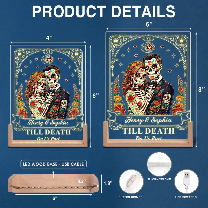 Custom Photo Day Of The Dead Shaped 3D LED Walnut Night Light - Personalized Anniversary Wedding Gifts For Husband And Wife, Him And Her - Eternal Love, Timeless Glow