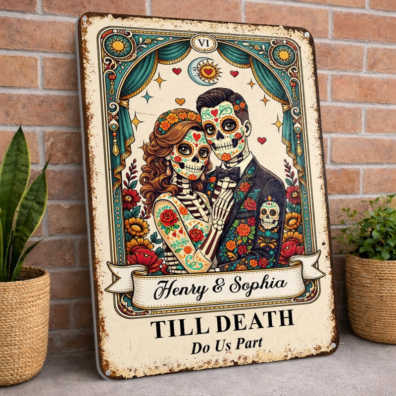 Custom Photo Day Of The Dead Home Decor Metal Sign - Personalized  Anniversary Wedding Gifts For Husband And Wife, Him And Her - Everlasting Skeletal Romance