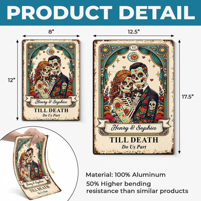 Custom Photo Day Of The Dead Home Decor Metal Sign - Personalized  Anniversary Wedding Gifts For Husband And Wife, Him And Her - Everlasting Skeletal Romance