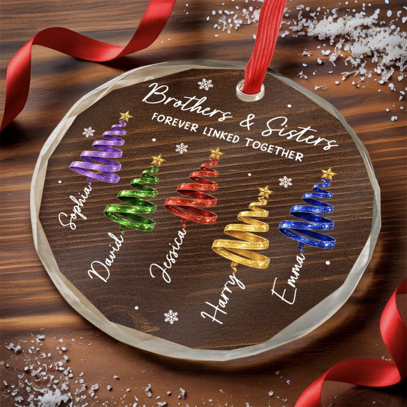Custom Circle Glass Ornament - Personalized Christmas Birthday Gifts For Mom, Dad, Brother, Sister - Merry Moments Together