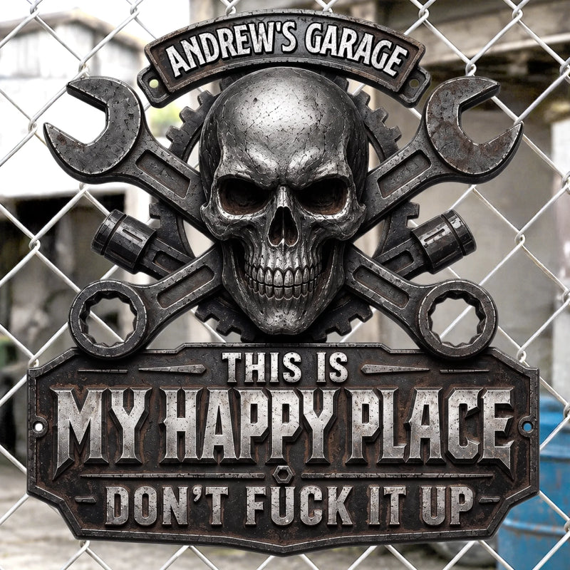 Custom Custom Shaped Metal Sign - Personalized Birthday Gifts For Husband, Son, Grandson, Brother, Grandpa, Dad, Yourself - This Is My Happy Place
