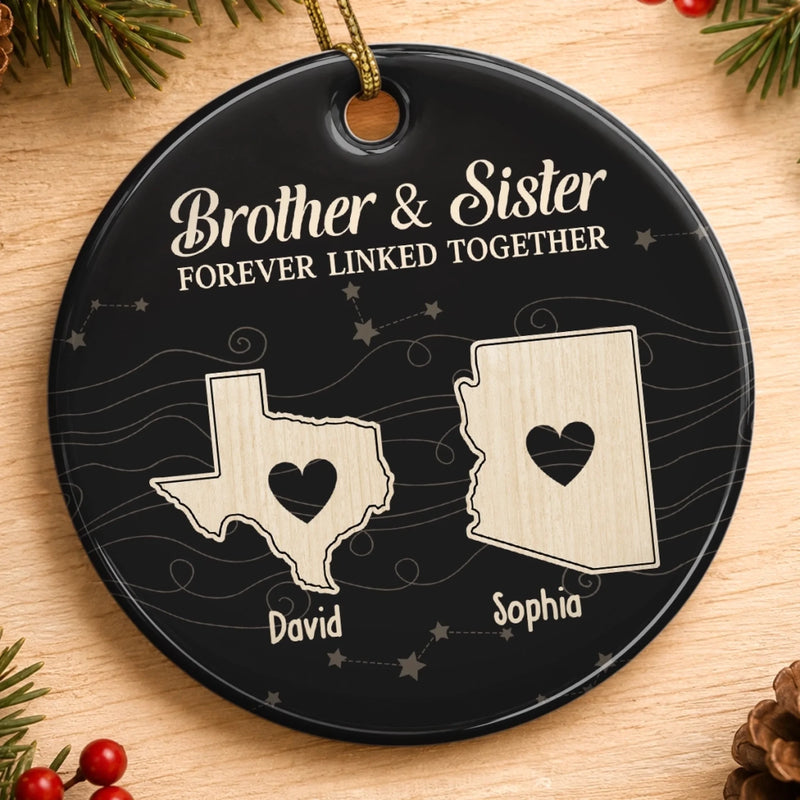 Custom Long Distance Ceramic Ornament - Personalized Christmas Birthday Gifts For Mom, Dad, Brother, Sister - Miles Apart, Close Hearts