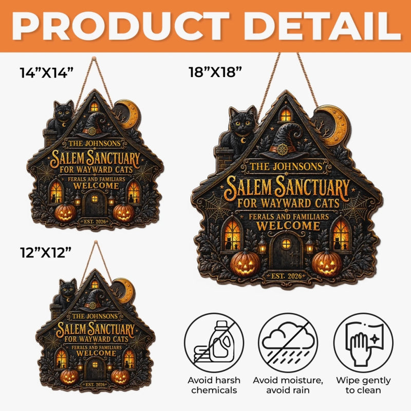 Custom Wood Sign -  Personalized Halloween Decor Birthday Gifts For Mom, Dad, Brother, Sister - Spooky Cats Welcome Here
