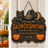 Custom Wood Sign -  Personalized Halloween Decor Birthday Gifts For Mom, Dad, Brother, Sister, Kids - Salem Cat Sanctuary Vibes