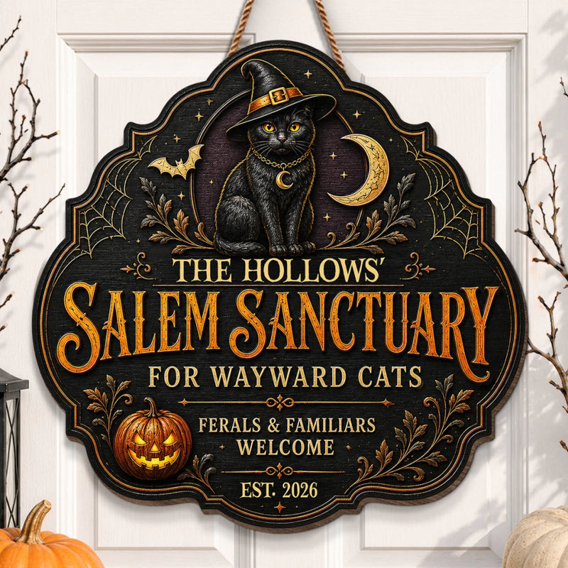 Custom Wood Sign -  Personalized Halloween Decor Birthday Gifts For Mom, Dad, Brother, Sister, Kids - Spooky Season Feline Love