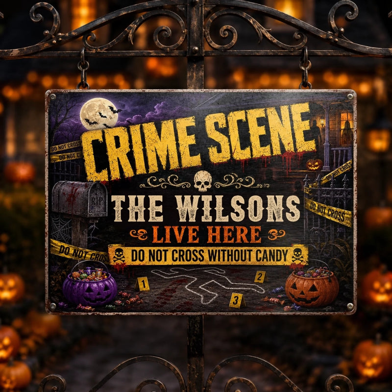 Custom Home Decor Metal Sign - Personalized Halloween Decor Birthday Gifts For Mom, Dad, Brother, Sister - Do Not Cross Without Candy
