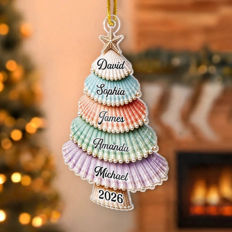 Custom Shell Acrylic Ornament - Personalized Christmas Birthday Gifts For Mom, Dad, Brother, Sister - Gathered With Grateful Hearts