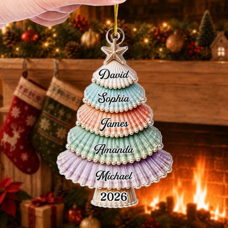 Custom Shell Acrylic Ornament - Personalized Christmas Birthday Gifts For Mom, Dad, Brother, Sister - Gathered With Grateful Hearts