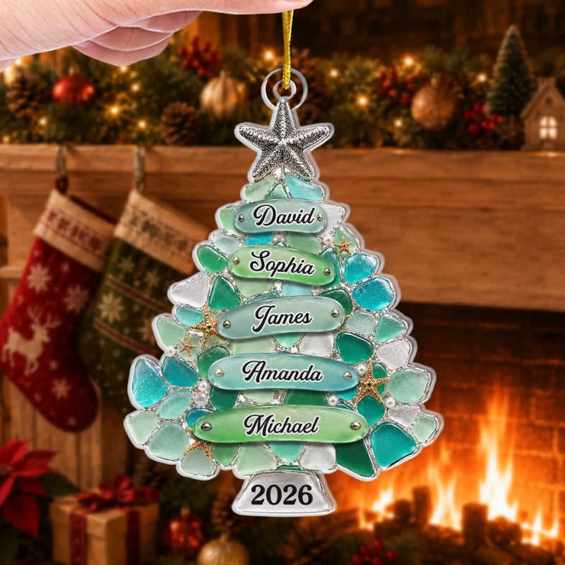 Custom Sea Glass Acrylic Ornament - Personalized Christmas Birthday Gifts For Mom, Dad, Brother, Sister - Home Filled With Cheer