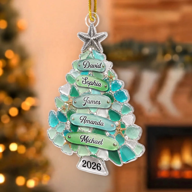 Custom Sea Glass Acrylic Ornament - Personalized Christmas Birthday Gifts For Mom, Dad, Brother, Sister - Home Filled With Cheer