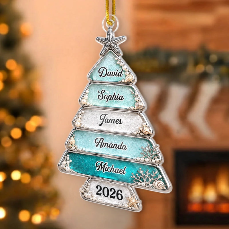 Custom Sea Glass Acrylic Ornament - Personalized Christmas Birthday Gifts For Mom, Dad, Brother, Sister - Christmas Love Never Fades