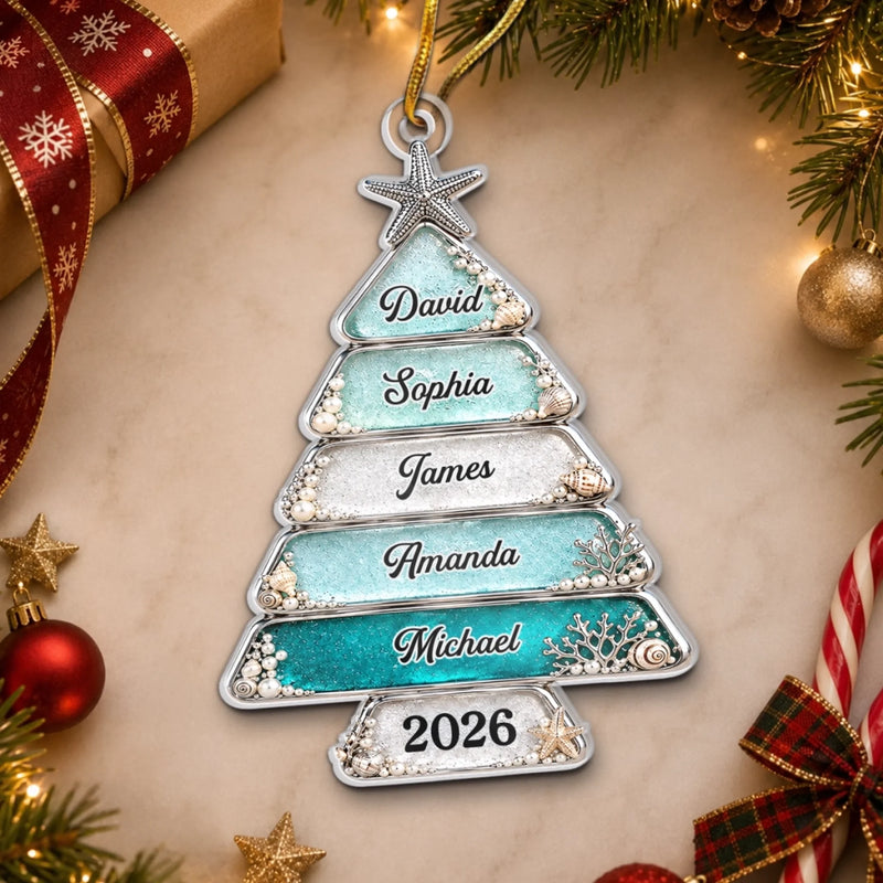 Custom Sea Glass Acrylic Ornament - Personalized Christmas Birthday Gifts For Mom, Dad, Brother, Sister - Christmas Love Never Fades
