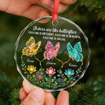 Custom Circle Glass Ornament - Personalized Best Friend Christmas Birthday Gifts For Women, Besties, Sisters, BFF - Different Wings, Same Heart