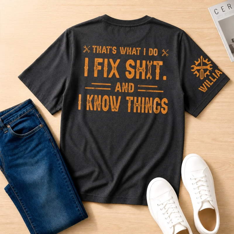 Custom Mechanic T-Shirt - Personalized Birthday Gifts For Husband, Son, Grandson, Brother, Grandpa, Dad, Yourself - Fixing Made Simple