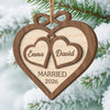 Custom First Christmas Double Layer Wooden Ornament - Personalized Anniversary Christmas Wedding Gifts For Husband And Wife, Him And Her - Forever Linked In Hearts