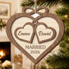 Custom First Christmas Double Layer Wooden Ornament - Personalized Anniversary Christmas Wedding Gifts For Husband And Wife, Him And Her - Forever Linked In Hearts