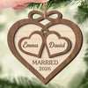 Custom First Christmas Double Layer Wooden Ornament - Personalized Anniversary Christmas Wedding Gifts For Husband And Wife, Him And Her - Forever Linked In Hearts
