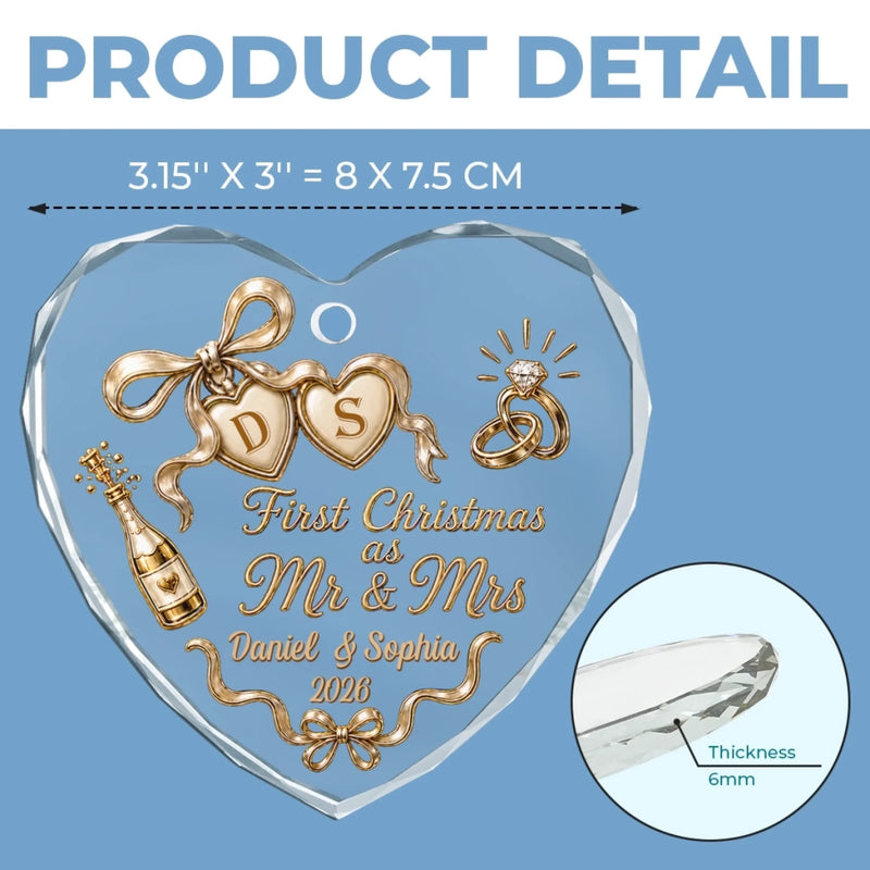 Custom First Christmas Heart Glass Ornament - Personalized Anniversary Christmas Wedding Gifts For Husband And Wife, Him And Her - The Start Of Forever