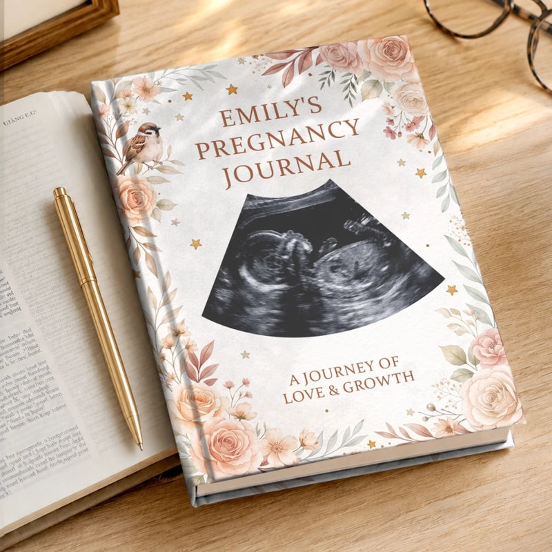 Custom Photo Hardcover Journal - Personalized Baby Shower, Gender Reveal Gifts For New Moms, New Dads, New Parents - A Journey Of Love Growth