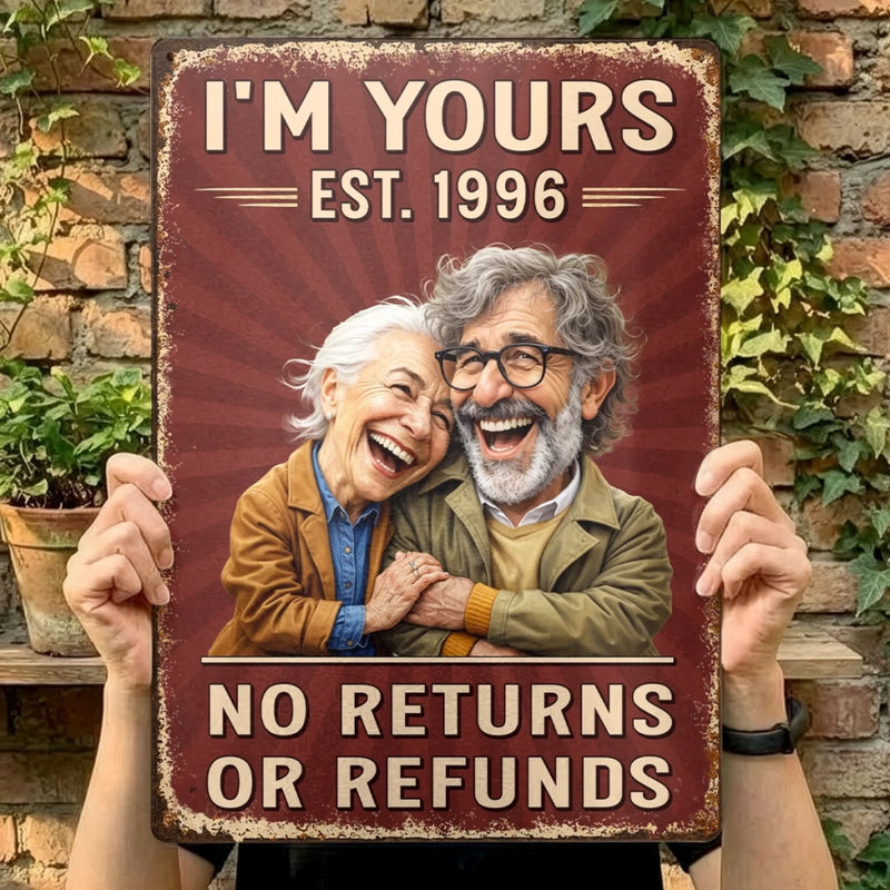 Custom Photo Funny Caricature Home Decor Metal Sign - Personalized Anniversary Wedding Gifts For Husband And Wife, Him And Her - Stuck With Me Forever
