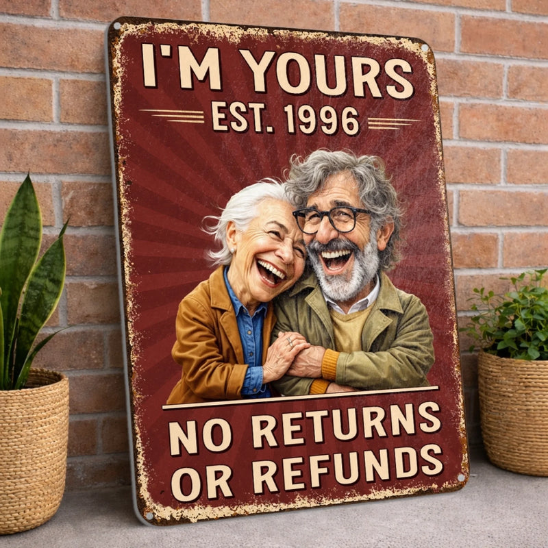 Custom Photo Funny Caricature Home Decor Metal Sign - Personalized Anniversary Wedding Gifts For Husband And Wife, Him And Her - Stuck With Me Forever