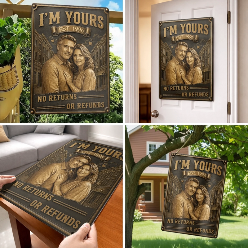 Custom Photo Home Decor Metal Sign - Personalized Anniversary Wedding Gifts For Husband And Wife, Him And Her - Yours Forever And Always