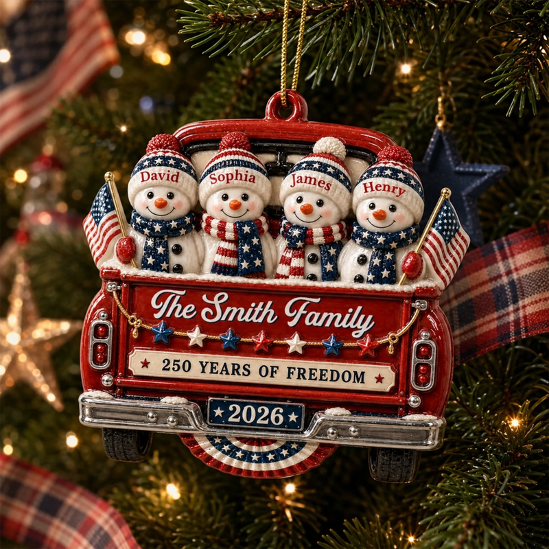 Custom Snowman Premium 3D Ornament - Personalized America 250th Anniversary Christmas Gifts For Mom, Dad, Brother, Sister - Celebrating Home And Holiday