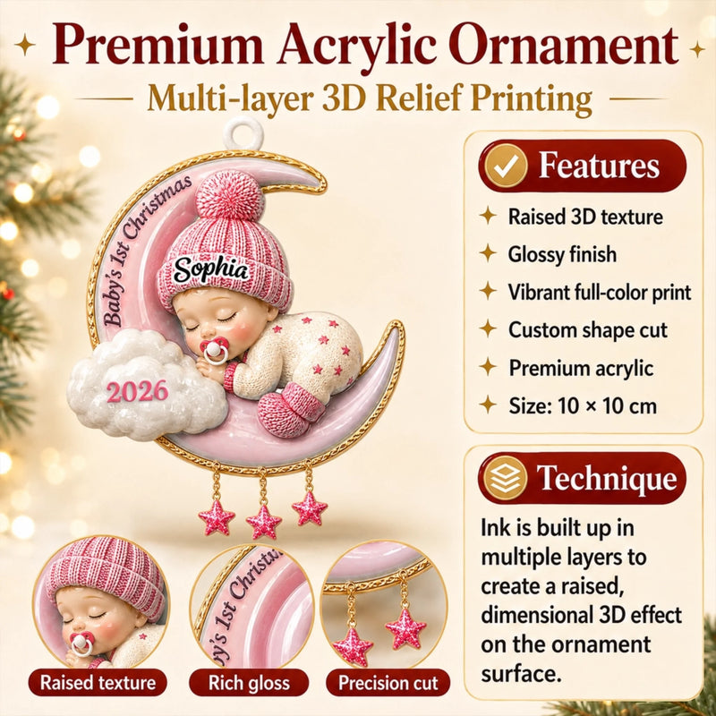 Custom First Christmas Premium 3D Ornament - Personalized Christmas Baby Shower, Gender Reveal Gifts For New Moms, New Dads, New Parents - My Very First Christmas