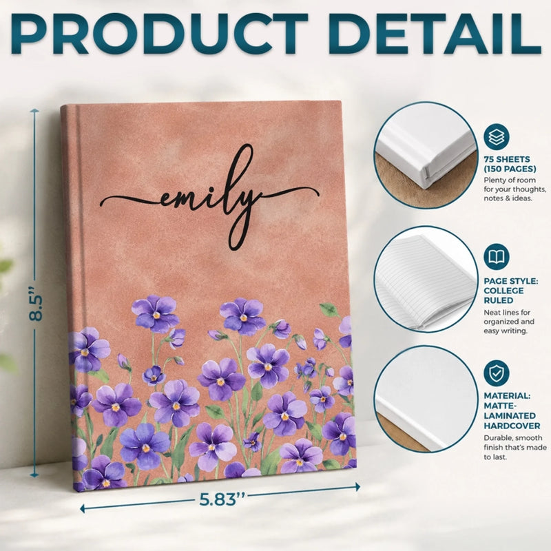 Custom Hardcover Journal - Personalized Birthday Gifts For Wife, Daughter, Besties, Sisters, Granddaughter, Grandma, Mom, Yourself - Sweet Floral Memory Keeper
