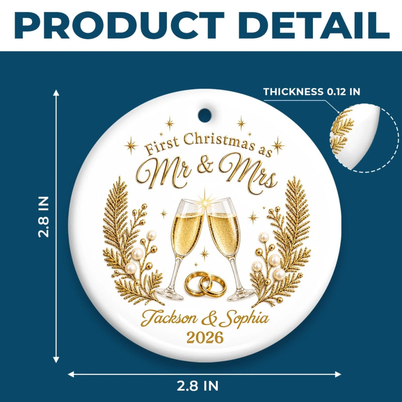 Custom First Christmas Ceramic Ornament - Personalized Anniversary Christmas Wedding Gifts For Husband And Wife, Him And Her - Toast To Forever Love