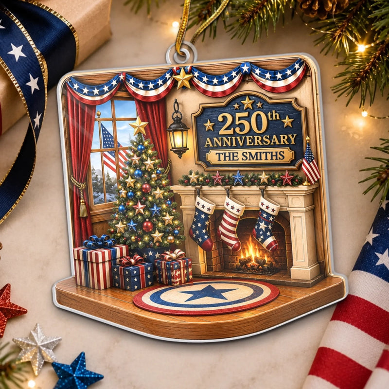 Custom Acrylic Ornament - Personalized America 250th Anniversary Christmas Gifts For Mom, Dad, Brother, Sister - Home Of The Brave Always