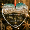 Custom First Christmas Heart Glass Ornament - Personalized Anniversary Christmas Wedding Gifts For Husband And Wife, Him And Her - Cheers To Ocean Love