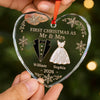 Custom First Christmas Heart Glass Ornament - Personalized Anniversary Christmas Wedding Gifts For Husband And Wife, Him And Her - Our Winter Wedding Story