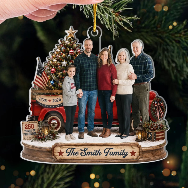 Custom Photo Acrylic Ornament - Personalized Christmas Birthday Gifts For Mom, Dad, Brother, Sister - Blessed With Family And Freedom