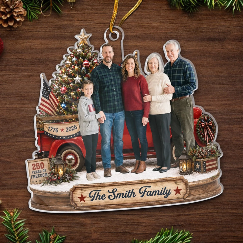Custom Photo Acrylic Ornament - Personalized Christmas Birthday Gifts For Mom, Dad, Brother, Sister - Blessed With Family And Freedom