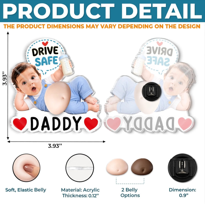 Custom Photo Squishy Acrylic Car Vent Clip - Personalized Birthday Gifts For Dad, New Parents  - Hurry Home, Daddy
