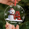 Custom Snowman Circle Glass Ornament - Personalized Christmas Birthday Gifts For Mom, Dad, Brother, Sister - Christmas Brings Us Home