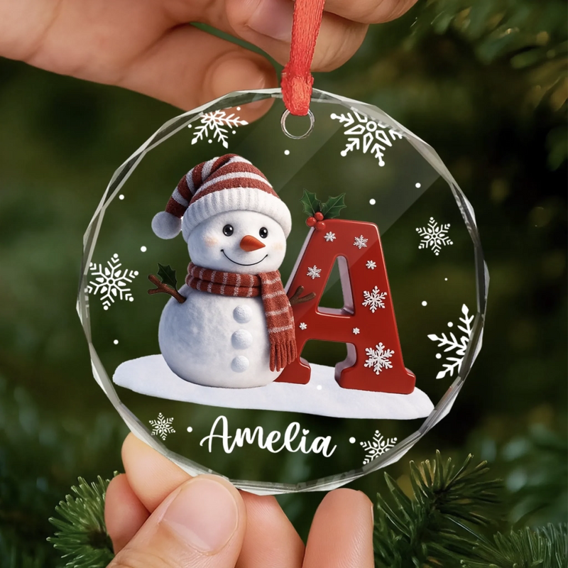 Custom Snowman Circle Glass Ornament - Personalized Christmas Birthday Gifts For Mom, Dad, Brother, Sister - Christmas Brings Us Home