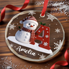Custom Snowman Circle Glass Ornament - Personalized Christmas Birthday Gifts For Mom, Dad, Brother, Sister - Christmas Brings Us Home