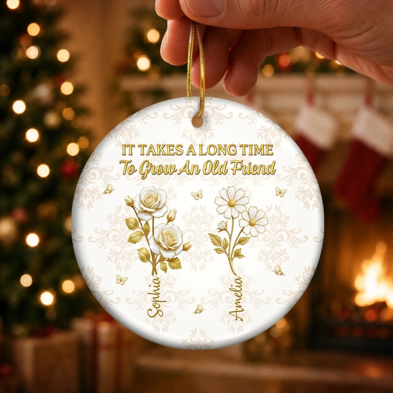 Custom Ceramic Ornament - Personalized Best Friend Christmas Birthday Gifts For Women, Besties, Sisters, BFF - Growing Together In Bloom