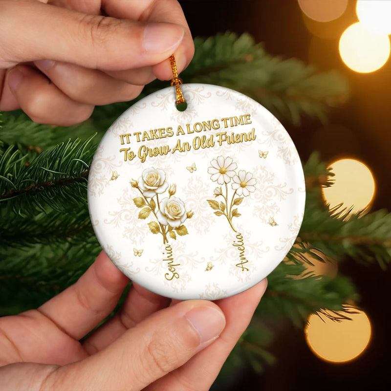 Custom Ceramic Ornament - Personalized Best Friend Christmas Birthday Gifts For Women, Besties, Sisters, BFF - Growing Together In Bloom