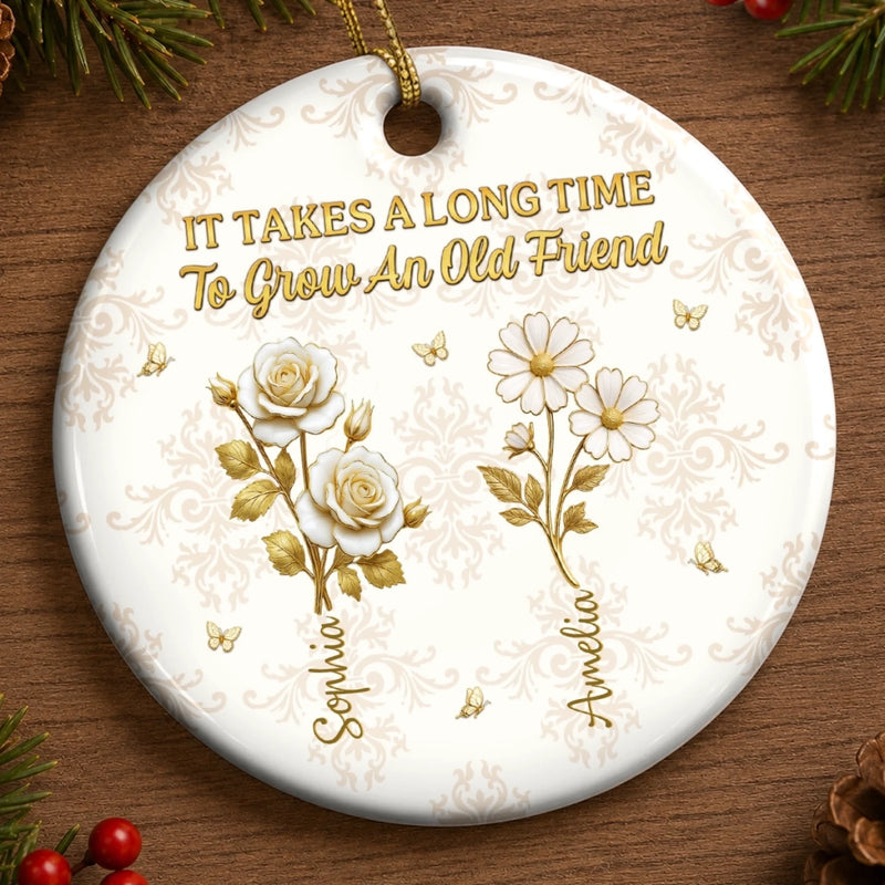 Custom Ceramic Ornament - Personalized Best Friend Christmas Birthday Gifts For Women, Besties, Sisters, BFF - Growing Together In Bloom