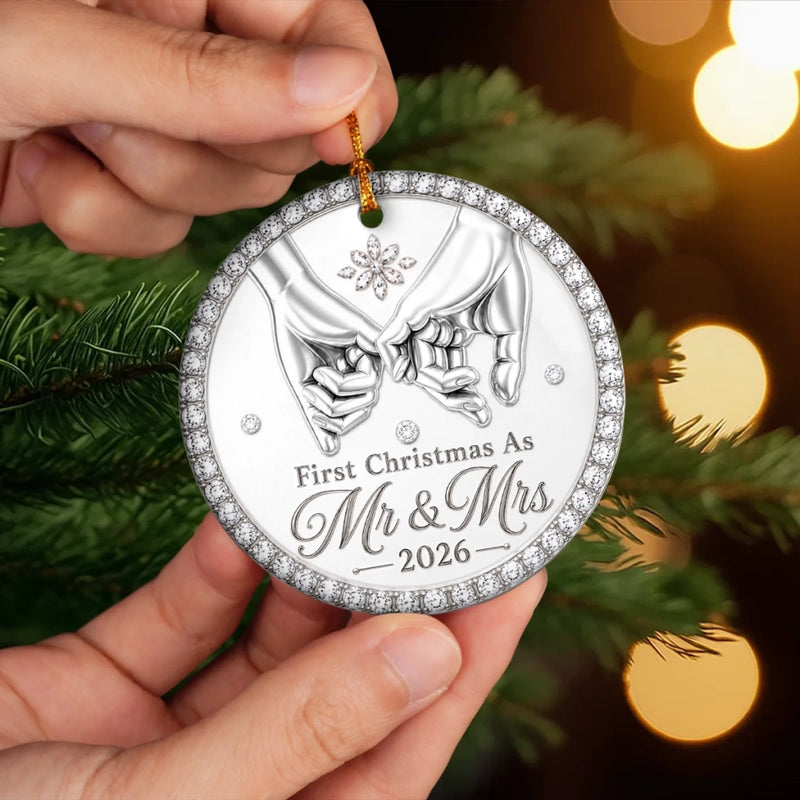 Custom First Christmas Ceramic Ornament - Personalized Anniversary Christmas Wedding Gifts For Husband And Wife, Him And Her - Pinky Promise, Forever Love