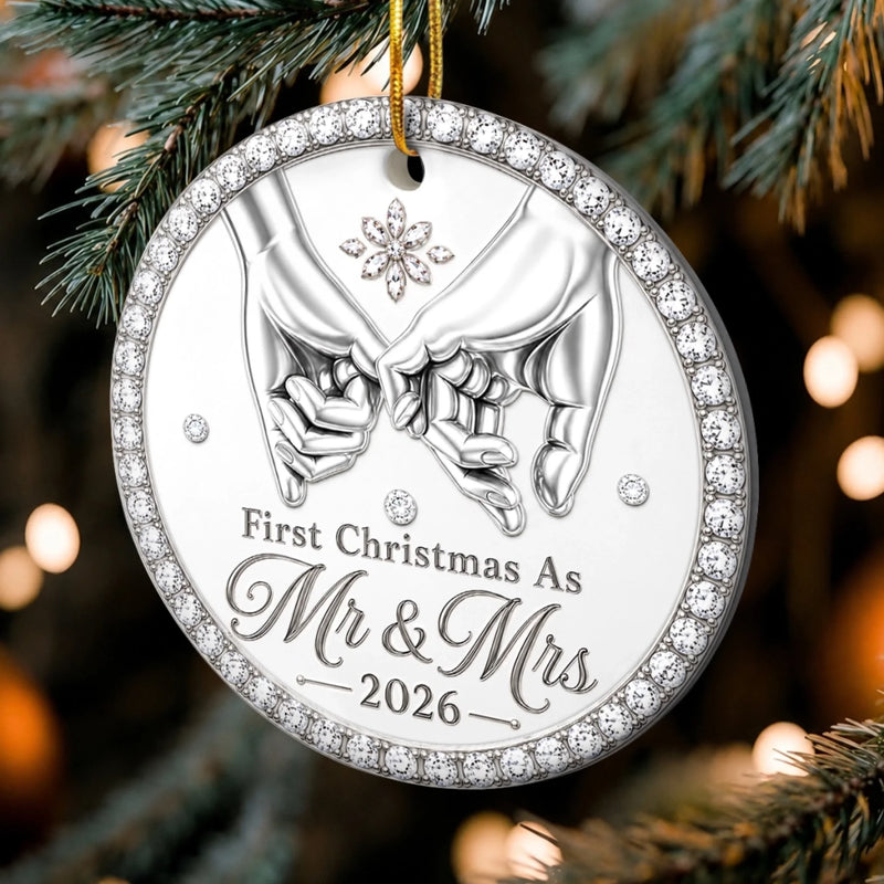 Custom First Christmas Ceramic Ornament - Personalized Anniversary Christmas Wedding Gifts For Husband And Wife, Him And Her - Pinky Promise, Forever Love