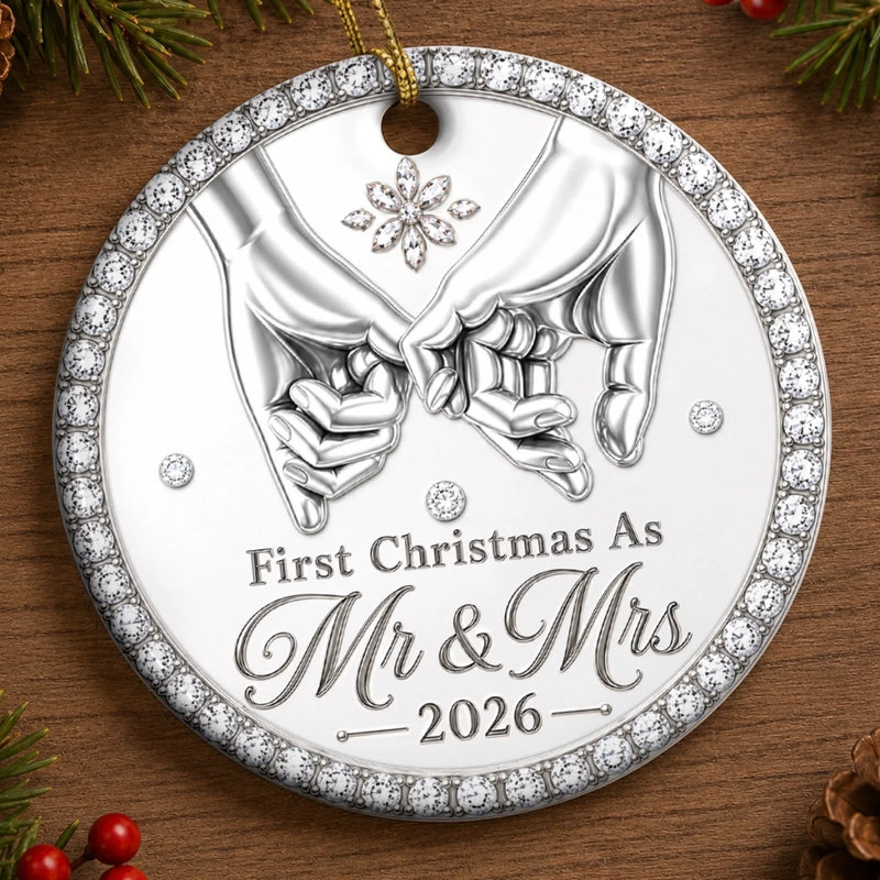Custom First Christmas Ceramic Ornament - Personalized Anniversary Christmas Wedding Gifts For Husband And Wife, Him And Her - Pinky Promise, Forever Love